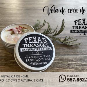 VELA DE CERA DE SOJA LATA PEQUEÑA SANDALO DULCE Y ROSAS 40ML