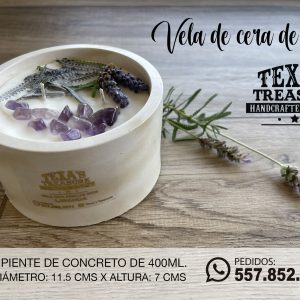 VELA DE CERA DE SOJA CONTENEDOR XL CONCRETO AMATISTA Y LAVANDA 400ML