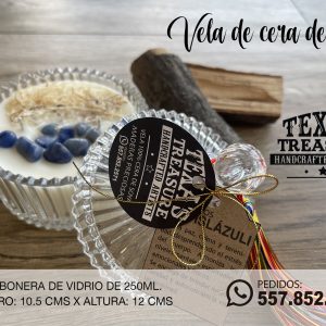 2-VELA DE CERA DE SOJA CON LAPIZLASULI Y AROMA A MADERAS PRECIOSAS EN BOMBONERA DE VIDRIO 250ML