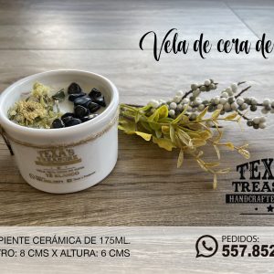 VELA DE CERA DE SOJA CON CUARZO Y AROMA A TE BLANCO EN CERAMICA 175ML